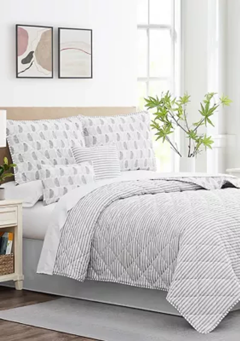 Gray Watercolor Half Circle Quilt Set