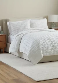 Diamond Block Embroidered Quilt 3-Piece Set