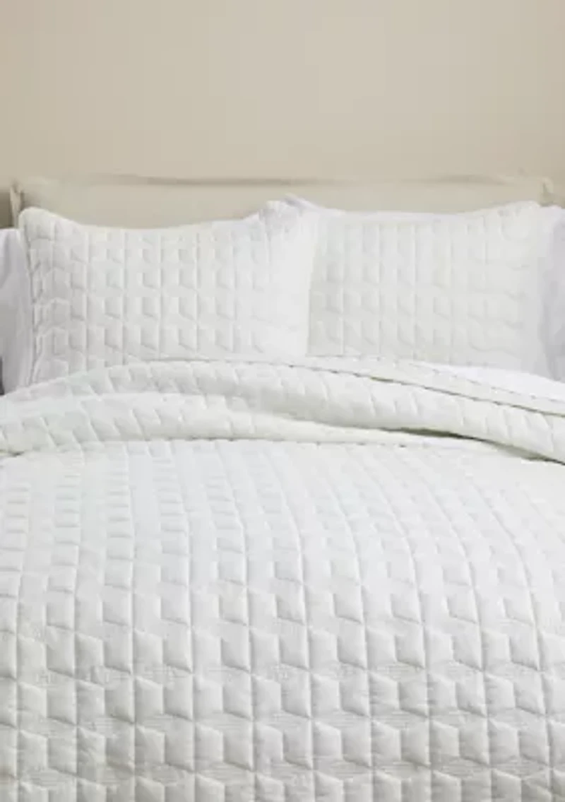 Diamond Block Embroidered Quilt 3-Piece Set