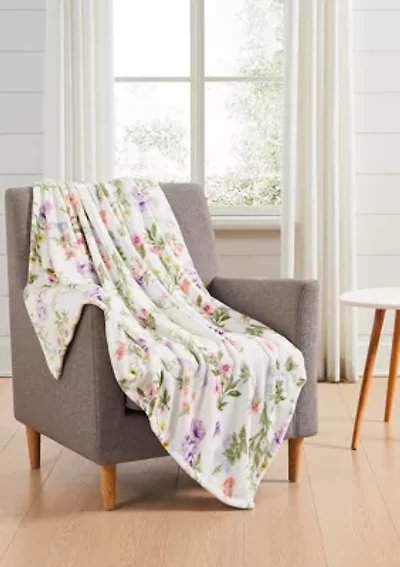 Wildflower Printed Plush Throw Blanket