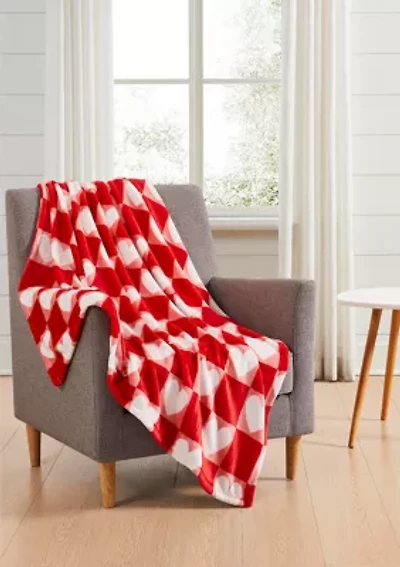 Block Heart Printed Plush Throw Blanket