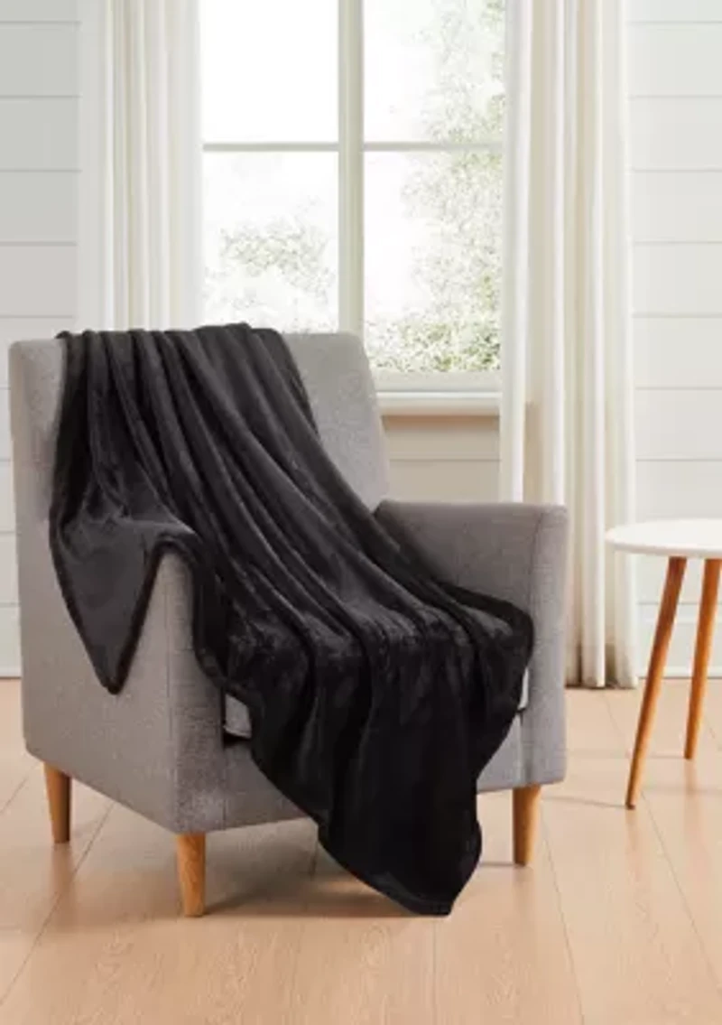 Black Solid Plush Throw Blanket