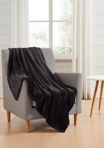 Black Solid Plush Throw Blanket