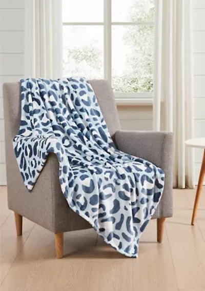 Blue Animal Printed Plush Throw Blanket