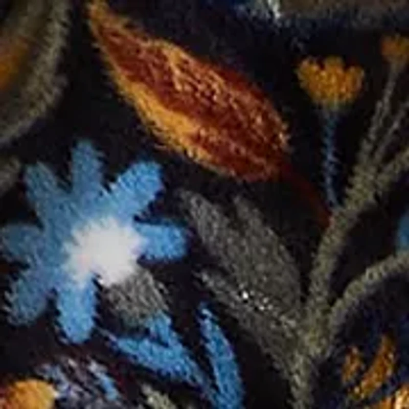 Blue Floral Printed Plush Throw Blanket