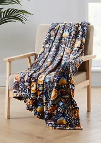 Blue Floral Printed Plush Throw Blanket
