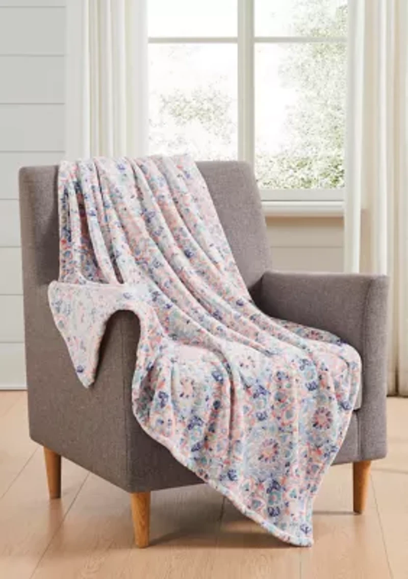 Backyard Floral Printed Plush Throw Blanket