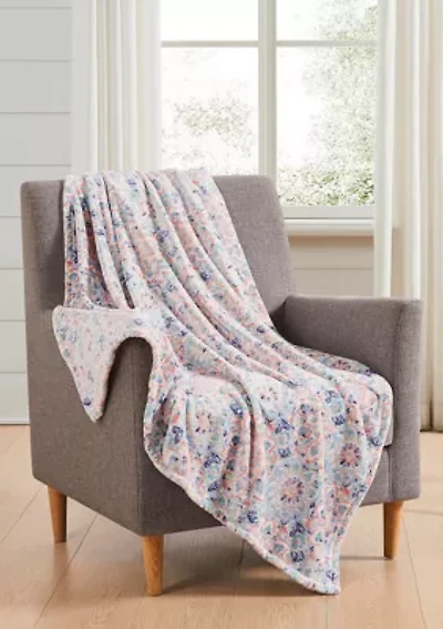 Backyard Floral Printed Plush Throw Blanket