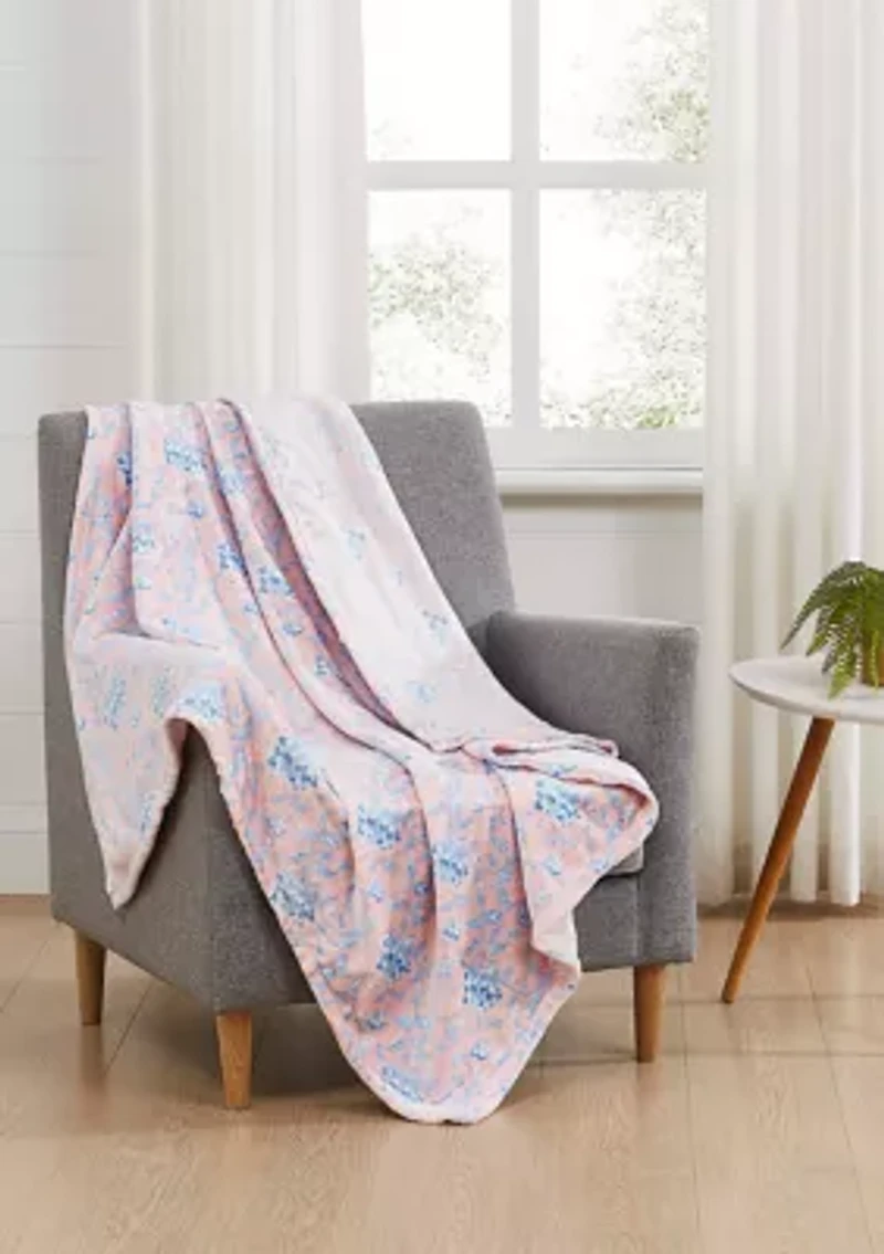 Floral Printed Plush Throw Blanket