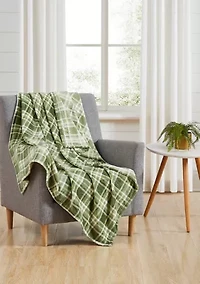 Green Plaid Plush Throw Blanket