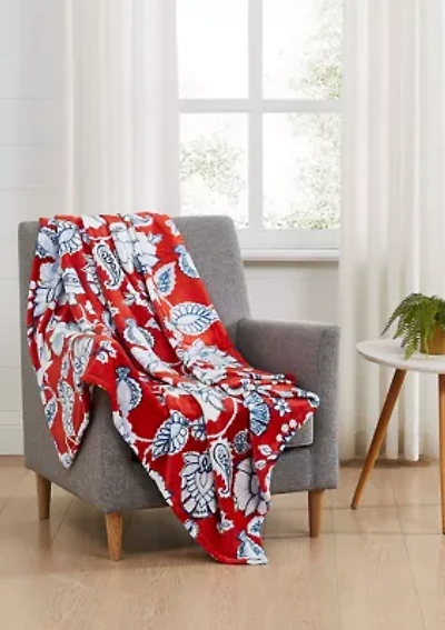 Jacquard Floral Printed Plush Throw Blanket