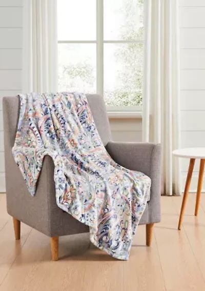 Multi Paisley Printed Plush Throw Blanket