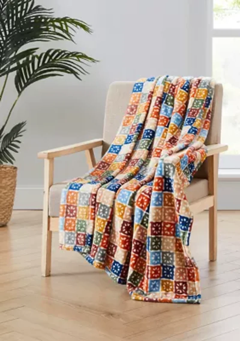 Multicolor Tile Plush Throw Blanket