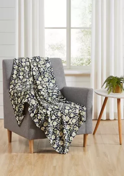 Floral Print Plush Throw Blanket