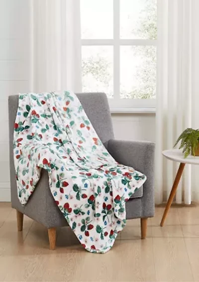 Strawberry Printed Plush Throw Blanket