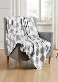 Gray Check Cozy Knit Throw Blanket