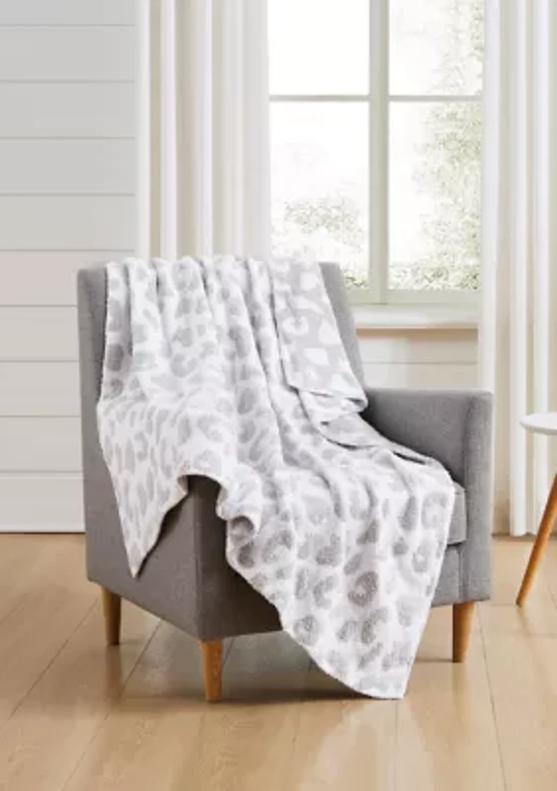 Leopard Feather Knit Throw Blanket