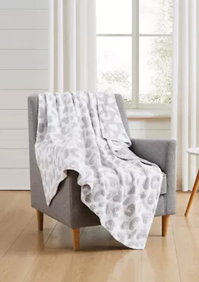 Leopard Feather Knit Throw Blanket