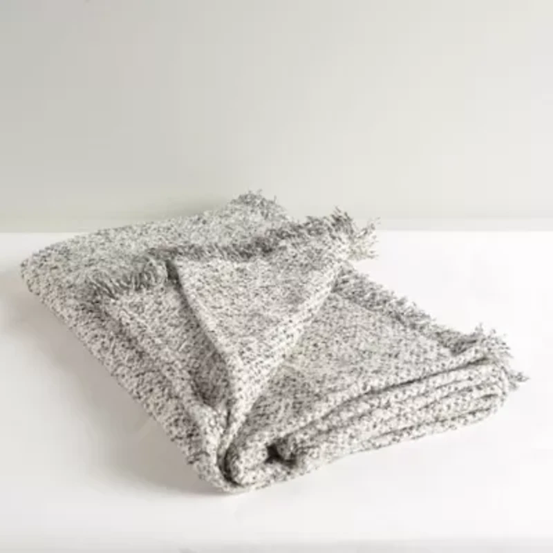 Green Fringe Poly/Boucle 50x60 Throw Blanket