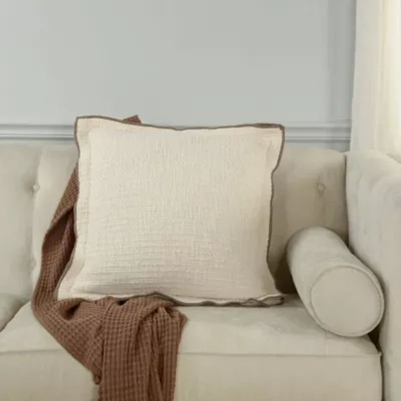 Beige Flanged 22x22 Pillow