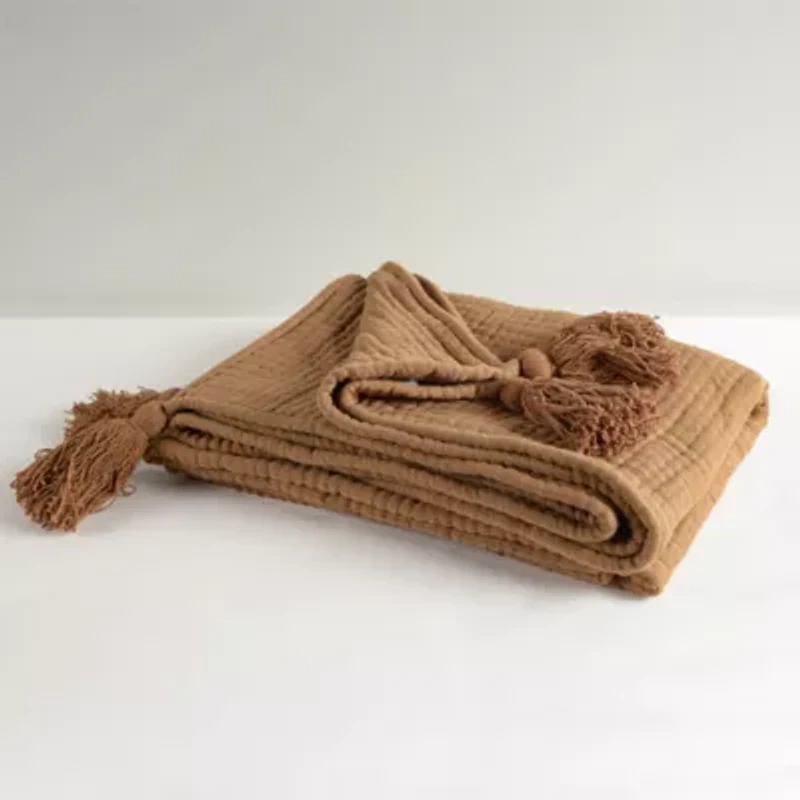 Brown Cotton Gauze Tassel 50x60 Throw Blanket