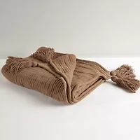 Brown Cotton Gauze Tassel 50x60 Throw Blanket