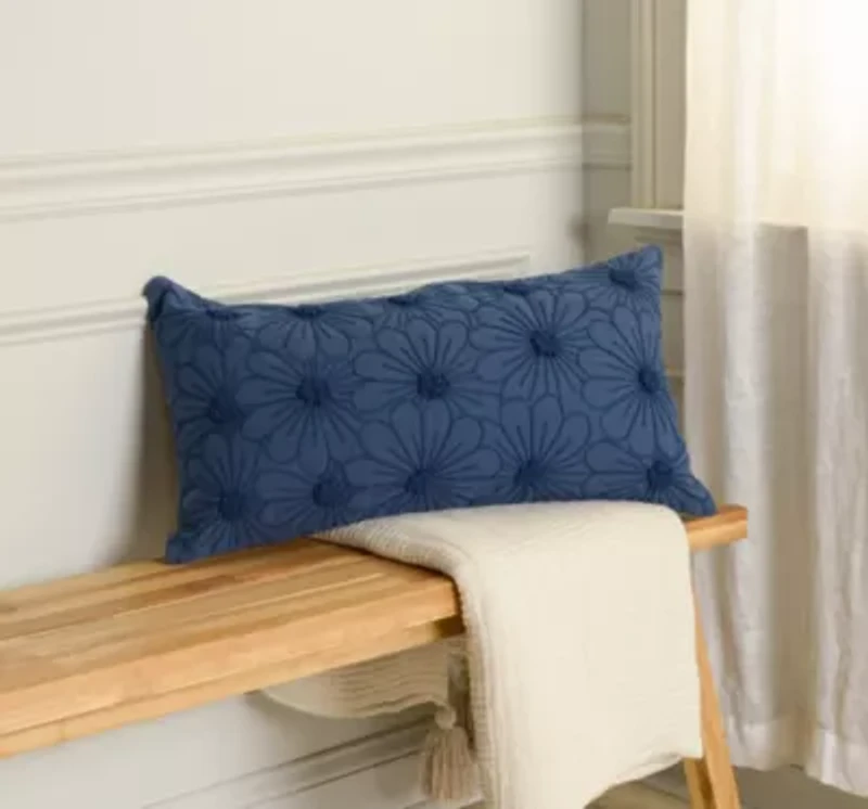 Navy Floral 14x26 Pillow