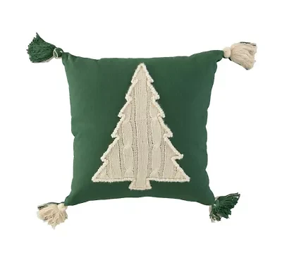 Green Knit Tree 18X18 Poly Filled Holiday Pillow