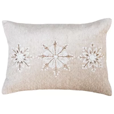 Beige Snowflakes 14X20 Poly Filled Holiday Pillow