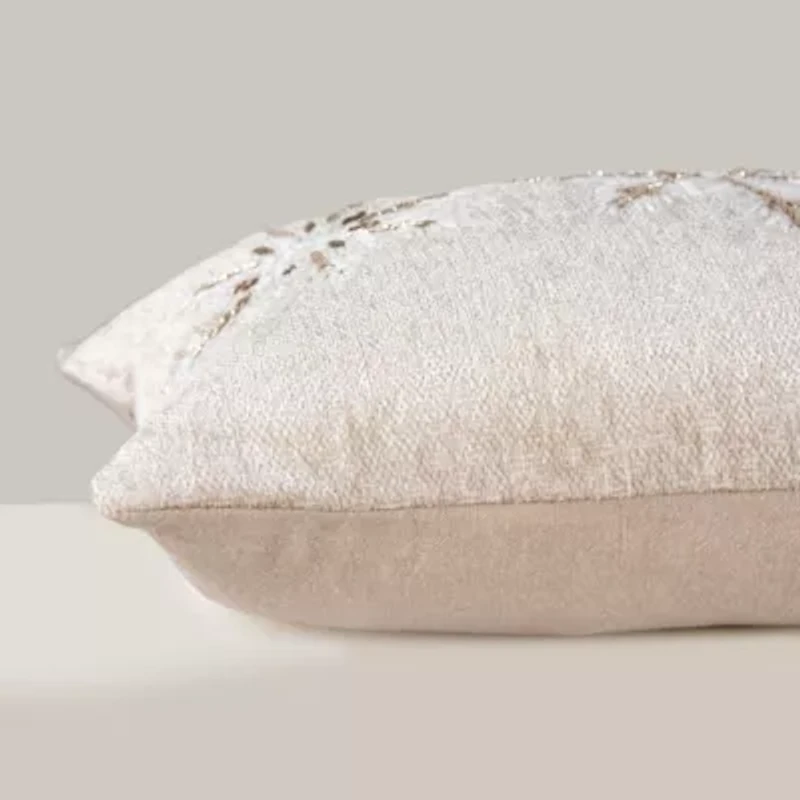 Beige Snowflakes 14X20 Poly Filled Holiday Pillow