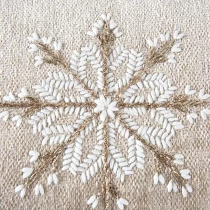 Beige Snowflakes 14X20 Poly Filled Holiday Pillow