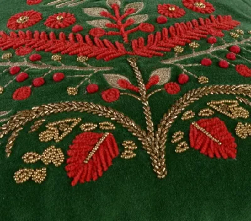 Green Floral Tree Motif 18X18 Poly Filled Holiday Pillow