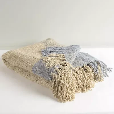 Tan Fringe Blue Border 50x60 Throw Blanket