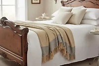 Tan Fringe Blue Border 50x60 Throw Blanket