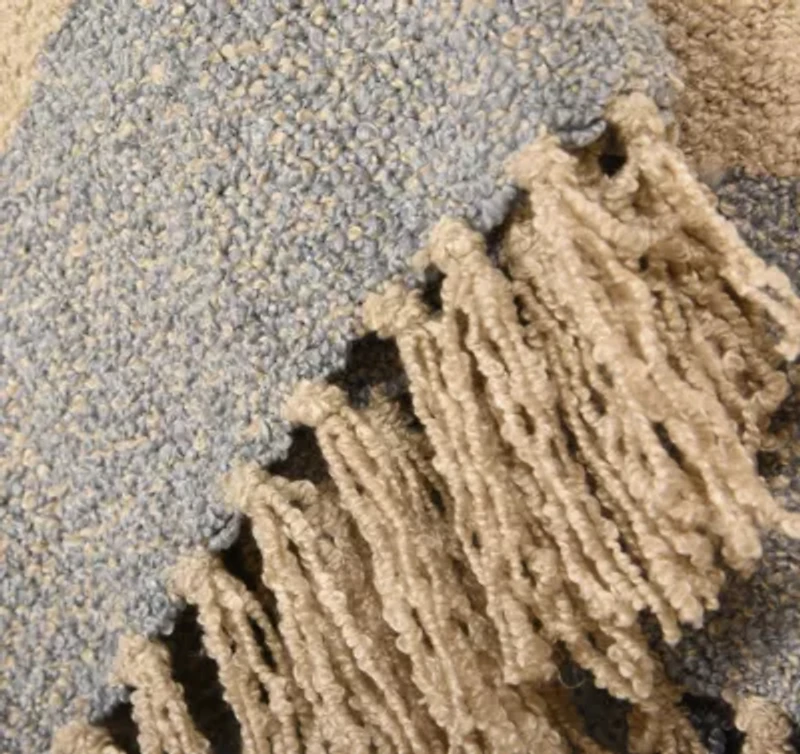 Tan Fringe Blue Border 50x60 Throw Blanket