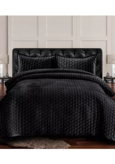 Lugano Honeycomb Velvet Oversized Solid Quilt Set