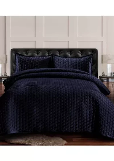 Lugano Honeycomb Velvet Oversized Solid Quilt Set