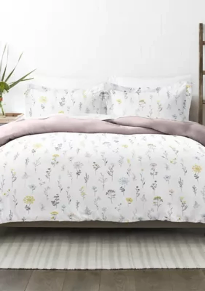 Premium Ultra Soft Wild Flower Pattern 3 Piece Reversible Duvet Cover Set