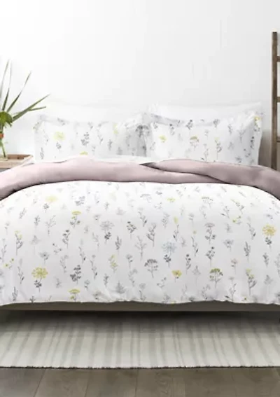 Premium Ultra Soft Wild Flower Pattern 3 Piece Reversible Duvet Cover Set
