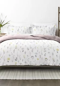 Premium Ultra Soft Wild Flower Pattern 3 Piece Reversible Duvet Cover Set