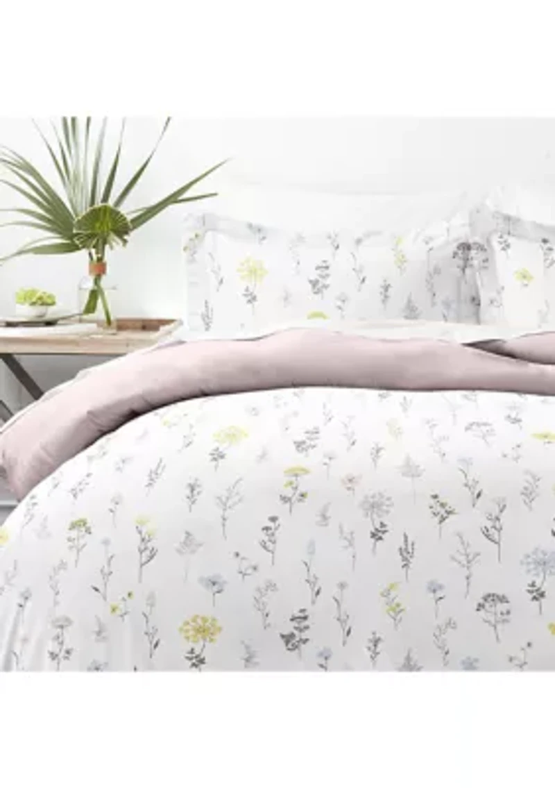 Premium Ultra Soft Wild Flower Pattern 3 Piece Reversible Duvet Cover Set