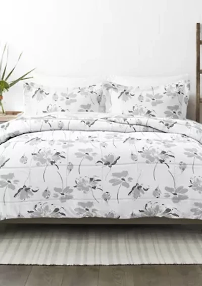 Premium Down Alternative Magnolia Grey Patterned Comforter Set