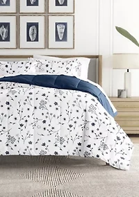 Reversible  Patterned Forget Me Not Ultra Soft Microfiber Down-Alternative Comforter Set