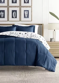 Reversible  Patterned Forget Me Not Ultra Soft Microfiber Down-Alternative Comforter Set