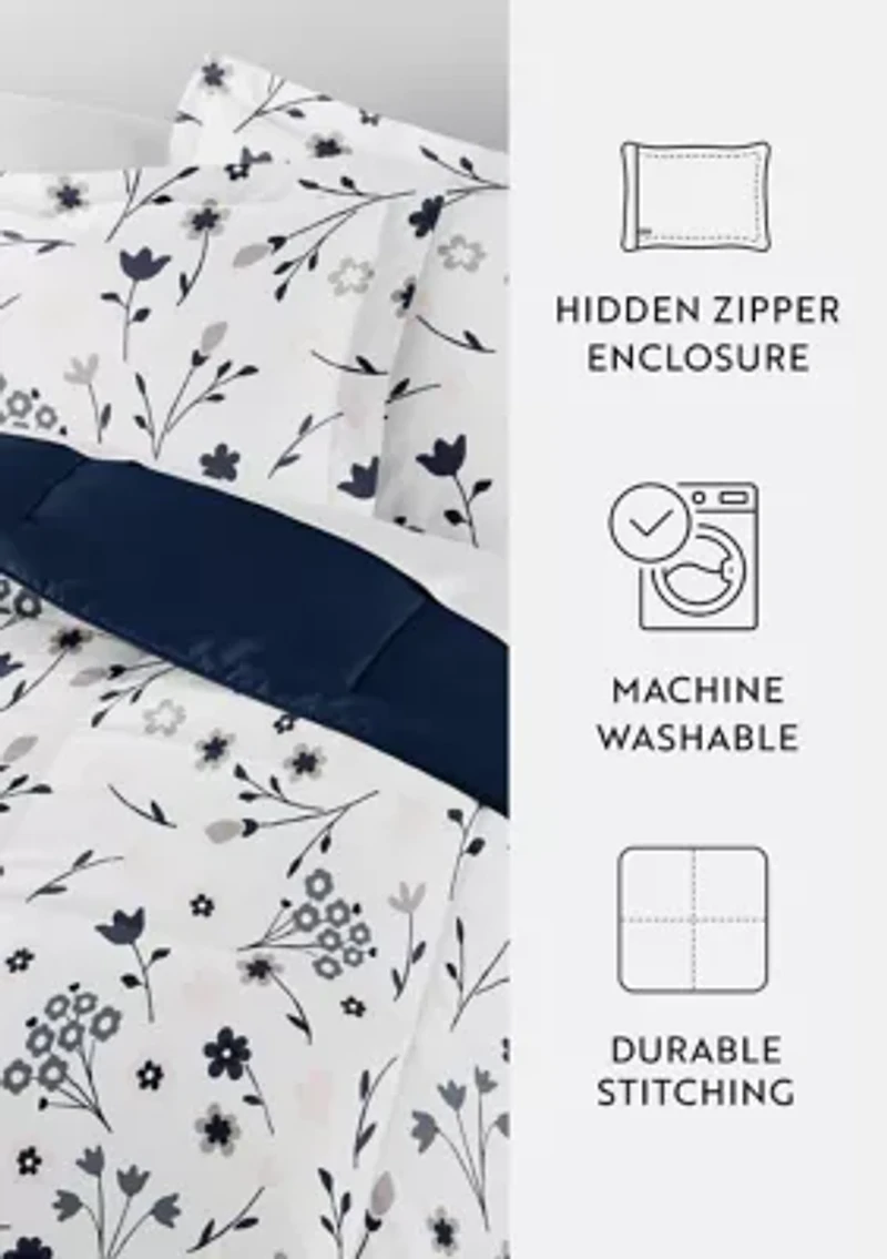 Reversible  Patterned Forget Me Not Ultra Soft Microfiber Down-Alternative Comforter Set