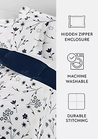 Reversible  Patterned Forget Me Not Ultra Soft Microfiber Down-Alternative Comforter Set