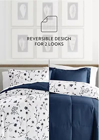 Reversible  Patterned Forget Me Not Ultra Soft Microfiber Down-Alternative Comforter Set