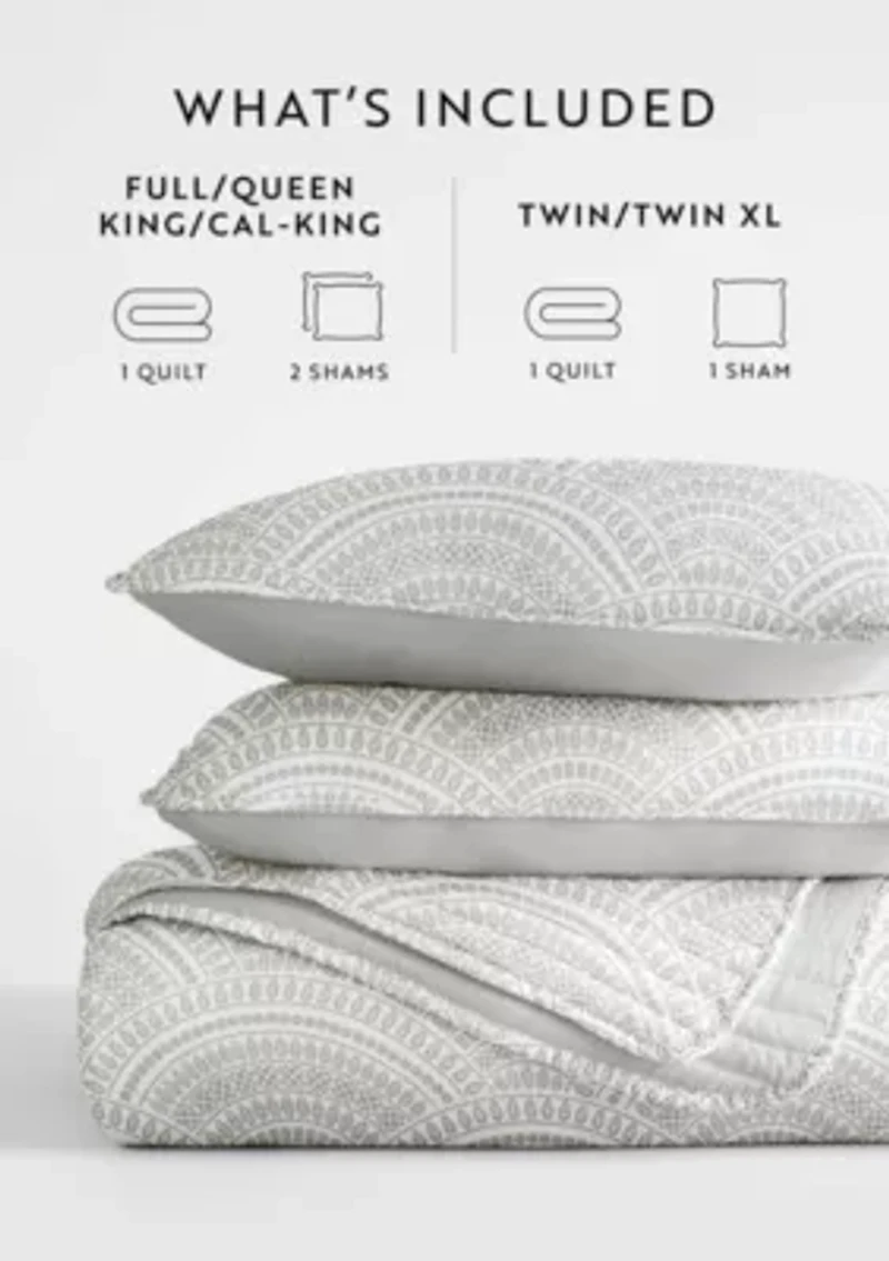 Ultra Soft Microfiber Reversible Scallop All Season Quilt Set with Shams