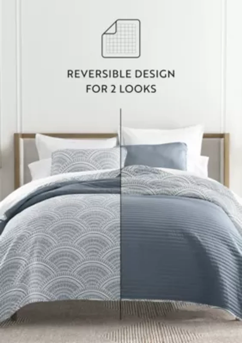 Ultra Soft Microfiber Reversible Scallop All Season Quilt Set with Shams