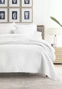 Ultra Soft Microfiber Diamond Stitch All Season Quilt Coverlet Set with Shams